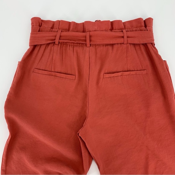 Zara trf Collection Tomato Red High Rise Paper Bag Waisted Ankle Pants, Large - Picture 6 of 15
